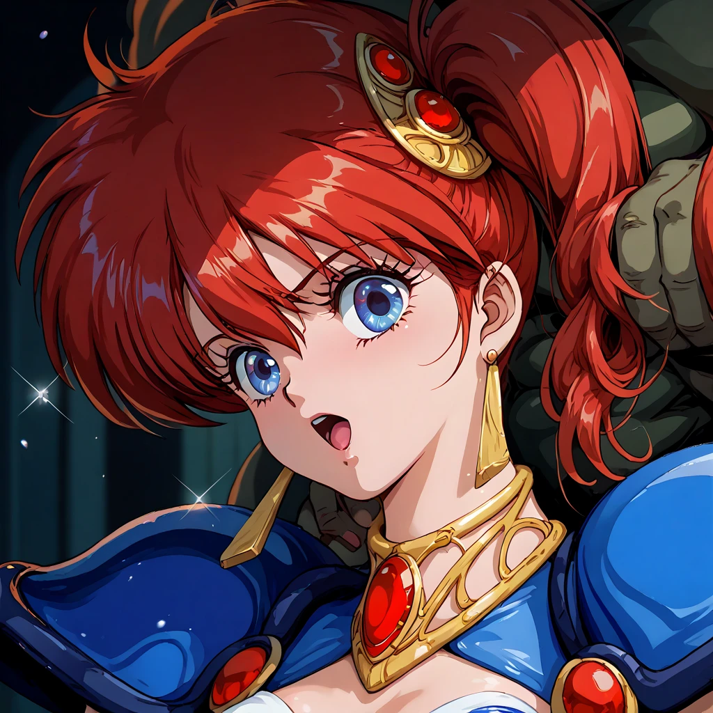 (( top quality )), ((masterpiece)), ( Details), （ perfect face）、Yoko Asagiri with red hair fights against Ganondorf and is thoroughly raped and raped and raped