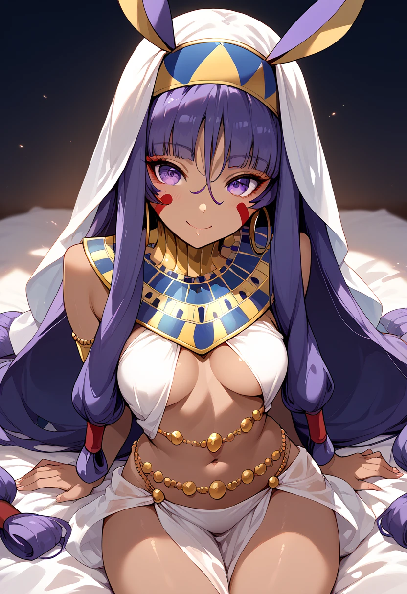 masterpiece, high definition , top quality,8k
(Nitocris,purple Hair, purple Eyes )
(Harem Costume)
smile,