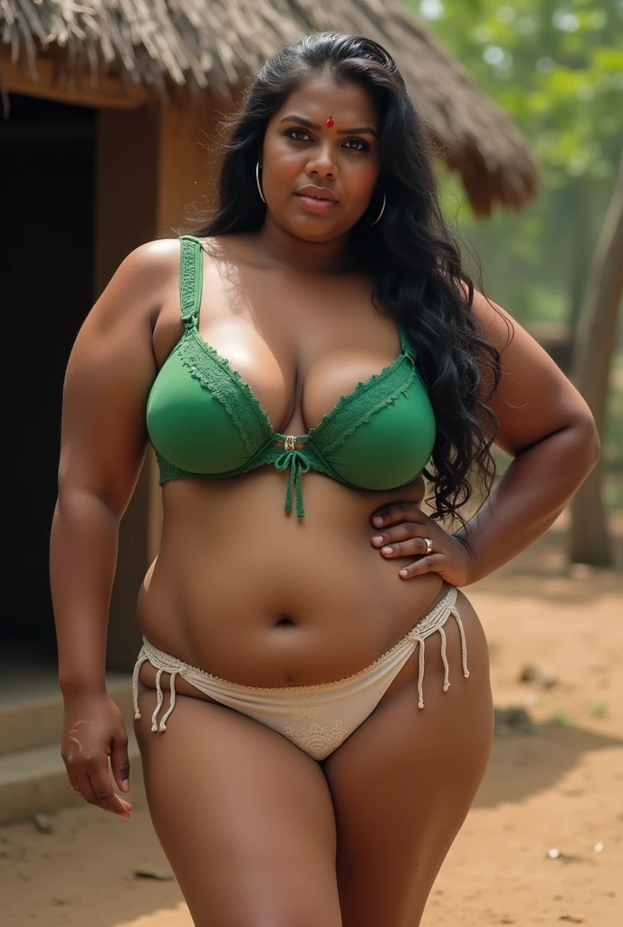 (best quality,4k,8k,highres,masterpiece:1.2),ultra-detailed,(realistic,photorealistic,photo-realistic:1.37), natural lighting, outdoor scenery, plus size African American female, long curly blonde hair, green eyes, full body, wide hips, confident expression, sitting with legs open, surrounded by lush greenery