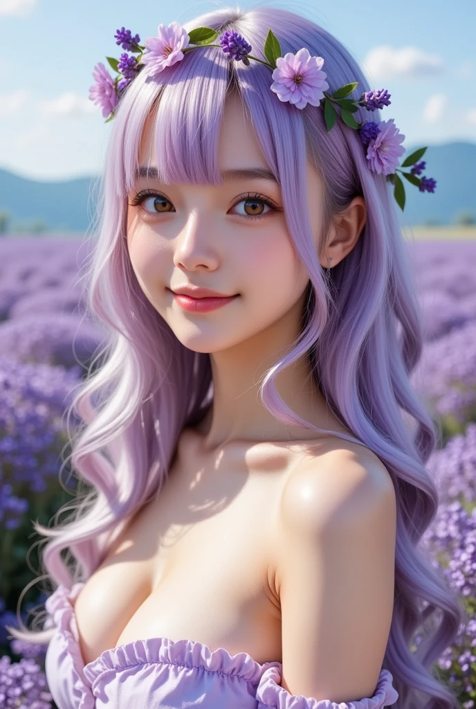 (4K), (Highest quality), (Best details), (Realistic)Cloudy day、A garden filled with blooming red roses、wet with sweat、Pussy、share、Completely のかわいく美しいティーンのフランス人の女、Purple hair perm、Blue Eyes、Completely naked、Embarrassing
