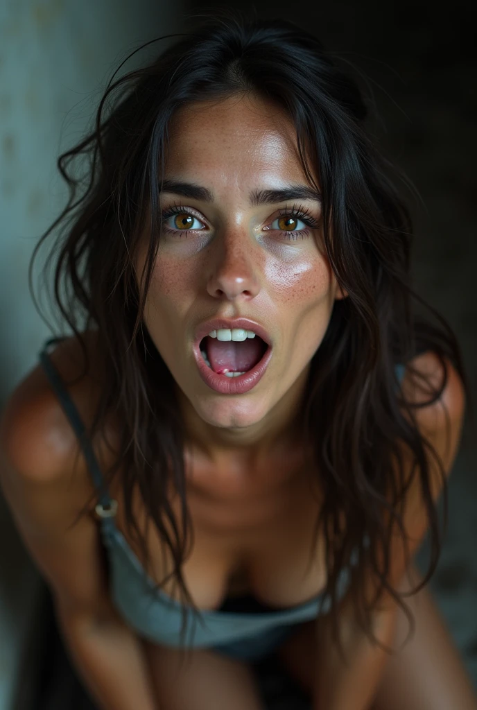 1 Female,Face and body facing forward,reaching out,sexual climax,from the front,Selfie,Ultra-realistic as a photo,sobbing,Blushing,highest quality,8k, Ultra-high resolution,RAW Photos,well-proportioned body,Beauty,Small and beautiful breasts,Focus on face and chest,POV,Wet white tank top,Tight jeans,Her bra is visible through her tank top,Sharpness,