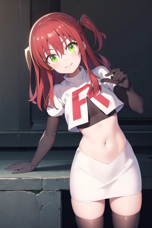 Cinematic 3d render of a whimsical femboy, adorned with vibrant pixie-red locks in medium pigtails, pale porcelain skin, and striking green eyes fringed with delicate freckles. Pouty lips curve into a subtle smile as they don a playful pink and white cheerleader outfit with a short skirt. A hint of a little bulge peeks out from beneath the skirt, adding to the allure. The subject poses demurely on the school quad, surrounded by the sunlit outdoor ambiance.