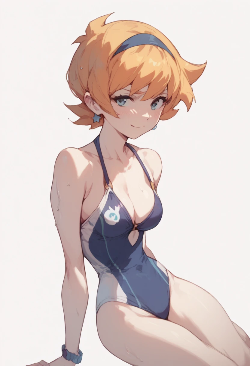 Create an image of a one-piece swimsuit designed with an off-shoulder style. This swimsuit features exposed shoulders and double thin straps that go over the shoulders. There is a large ruffle that extends from one shoulder across the chest, providing a feminine and elegant look. The sides of the swimsuit have a lace-up cutout design. The swimsuit is entirely black in color, with a simple and solid design that is free of any patterns. The overall look should be chic and stylish, emphasizing the graceful and sophisticated elements of the design.