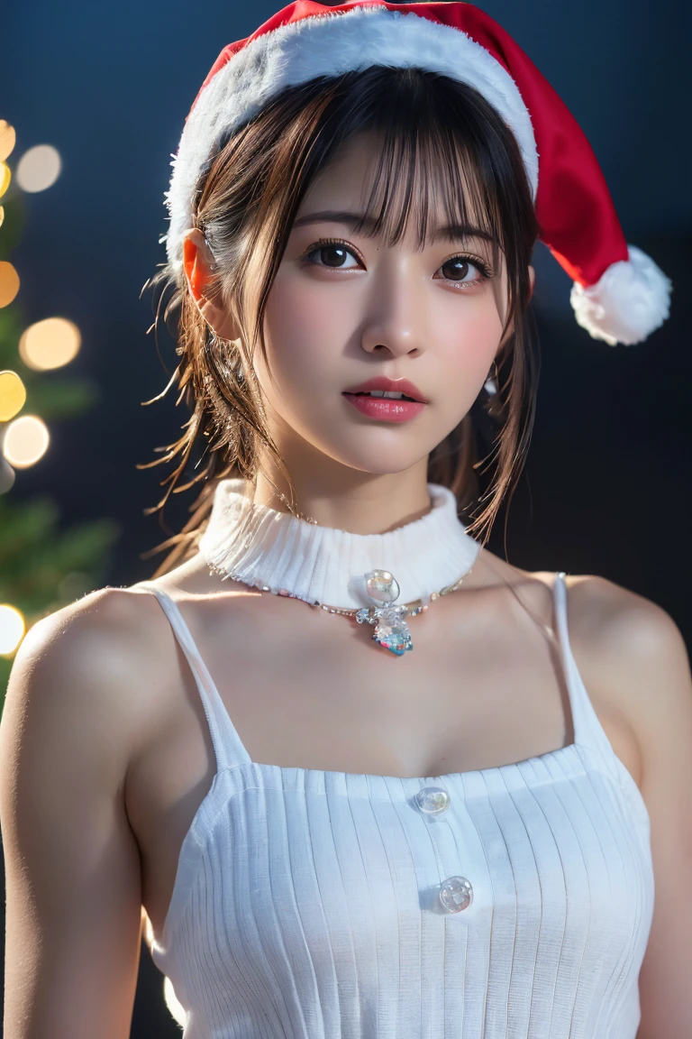 (Close-up: 1.4), (((Look up at the camera from above, look up with only eyes, look up at the camera)) (RAW Photo: 1.2), (Photorealistic: 1.4), (Masterpiece: 1.3), (Best Quality: 1.4), Dreamy, (Detailed Eyes), (Detailed Facial Features), ((Detailed Clothes), (Close-up: 1.4), (Staring at the camera from above, Looking up at the camera, Look up with just eyes, look up at the camera)) (RAW Photos: 1.2), (Photorealistic: 1.4), (Masterpieces: 1.3), (Best Quality: 1.4), Dreamy, (Detailed Eyes), (Detailed Facial Features), (Detailed Clothing Features), Skin Tightness, (Slightly Shiny Skin), (Slender Girls), (Slim Girls), One Girl, (Full Body), (Solo), Cute, ( chest), bangs, bangs, straight hair, shiny beautiful black hair, pale black eyes, crystal pendant, (best quality, 8k, 32k, masterpiece, UHD: 1.2), pictures of women with cute Japan, Solo, girl 1, (big breasts), (tall woman), (abs), (lips), mouth closed, firm double eyelids, wet skin, Only one very beautiful woman, very beautiful, gaze looking directly at the camera, golden ratio face, golden ratio body, perfect body, perfect face, perfect breasts, big looking directly at the camera, chest close, very beautiful breast, coquettish smile, very happy smile, big eyes, eye highlights, lip gloss, clear double eyelids, eyelashes, long neck, beautiful short hair, shiny dark black hair, bangs, thick bangs, slightly shiny skin, chest moles, Teardrop moles, pretty bangs, clean collarbones, clean snow-white background, sky background, crystal clear overwhelming charm, attractive natural light, 19 years old, choker, skin tightening, (slender girl), (slim girl), one girl, (full body), (solo), cute, (chest), bangs, bangs, straight hair, shiny beautiful black hair, pale black eyes, crystal pendant, ( Top Quality, 8k, 32k, Masterpiece, UHD: 1.2), Cute Japan Woman Pictures, Solo, One Girl, (Big Eyes), (Tall Women), Cute Pose, ((((Sleeveless, Off Shoulder, Santa Claus Costume, Santa Claus Hat, Anyway Cute Charming Woman)))