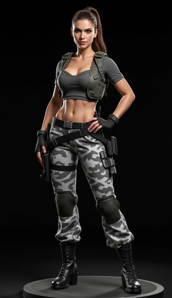 (best quality,ultra-detalhado),(Realistic:1.37),Tifa Lockhart, Rosto bonito e detalhado, maquiagem preta nos olhos, expression serious, textura ultra realista, rosto delicado, corpo delicado, Fit physique, usando batom e brilho labial