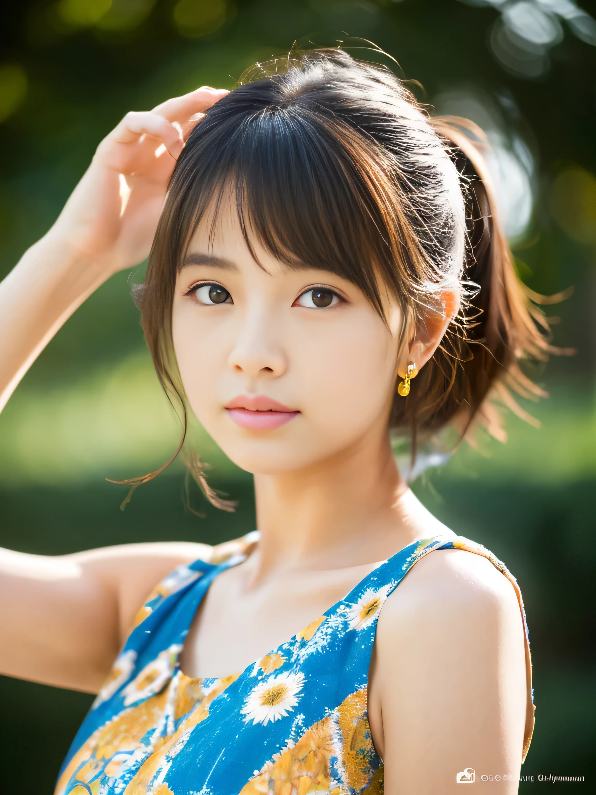(((masterpiece))), highest quality, very detailed, detailed background, very beautiful girl, Japanese, 12, detailed face, bangs, (whole body:1.3), (random hairstyle :1.2), (young face), (perfect body:1.1), blouse, summer, In 8K, wallpaper, wonderful, finely, Super detailed, ultra high resolution, very detailed, pure erotic face, very detailed目と顔, beautiful and detailed eyes, very detailed肌, ((bold bikini)), (natural skin), cowboy shot、16歳のbeautiful girl、beautiful girl、1 person photo、1人のbeautiful girl、1 person photo、Photo of only one person、Photographed alone、I can see the cleavage、tits