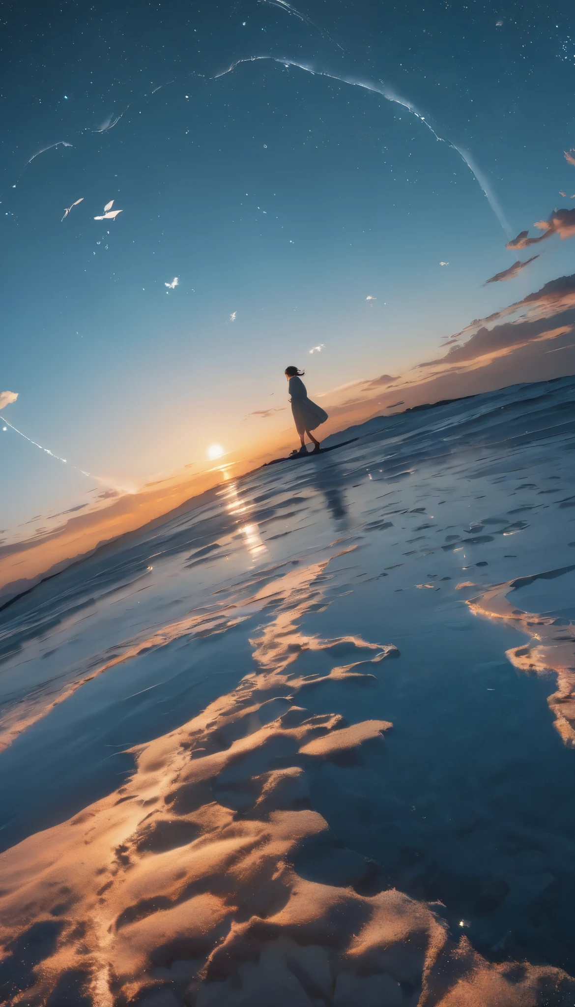 Surfer walking on the beach at sunset with a star in the sky - SeaArt AI