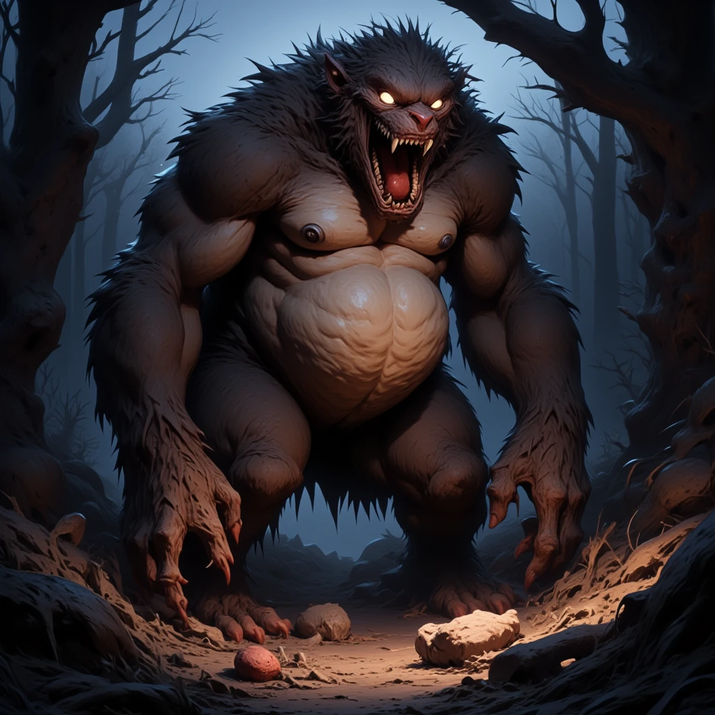 monster,  hairy, Dienton ,  fat in a mysterious forest