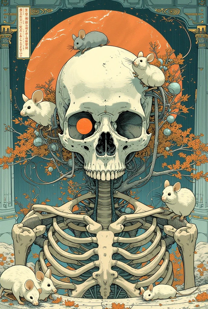  has pictures of skulls and mice、 Ukiyo-e、The album cover by John Barker 、Detailed cover art、CD cover artwork
