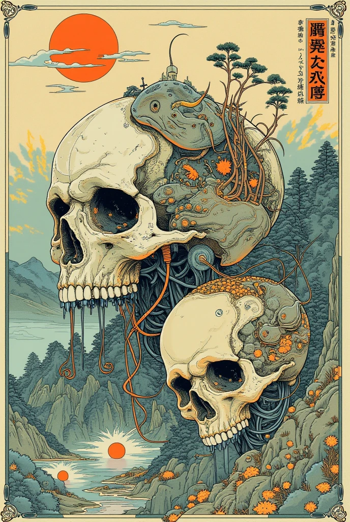  has pictures of skulls and mice、 Ukiyo-e、The album cover by John Barker 、Detailed cover art、CD cover artwork
