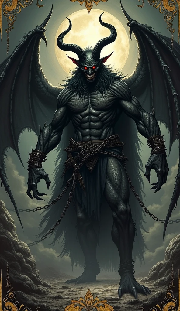 8K,A demon in the fires of hell,bat wings,Evil Gaze,black binoculars,ugly and distorted expression,muscular macho body,The lower body is covered with black hair,2 devil horns,big long fangs,sharp teeth,sharp nails,barefoot,rugged rock surface,masterpiece,Photorealistic RAW photos of the highest quality。insidious color,Backlight, cinematic lighting, film grain, 50mm lens, Nikon D850,beautiful expression,fantasy art,character art,Glaring at the viewer,horror film,Cat-like eyes(Eyes),blue-black skin(super realistic skin),