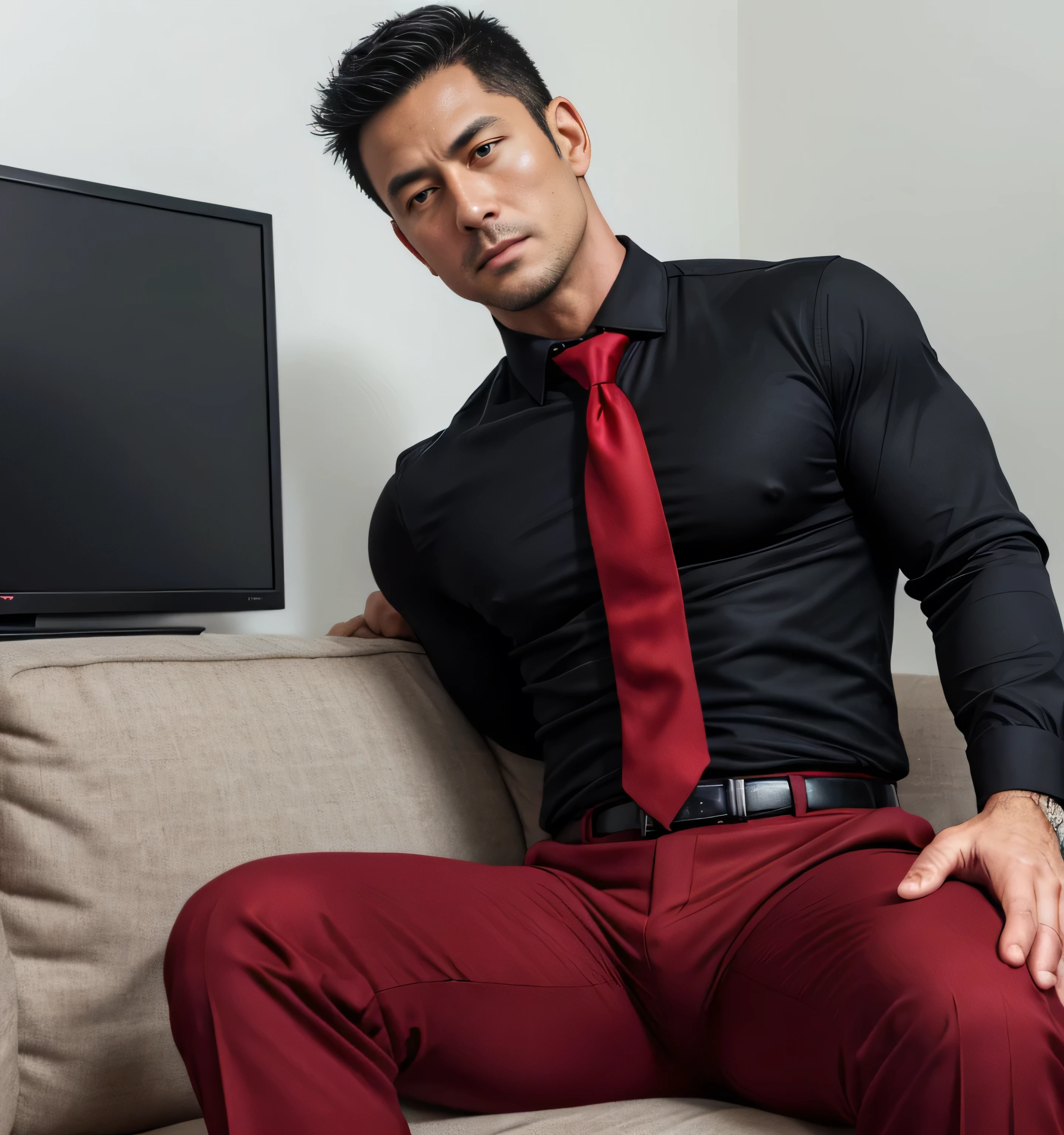 50yearsold,Hidetoshi Nakata,(Demo Mulroni 1.3),Shirtless,Tong,Bulge,onbed,sitted,legs are open,black long socks,Thin,musculature,lbeard,fortitude,artwork of a,tmasterpiece,k hd,Be red in the face,ssmile