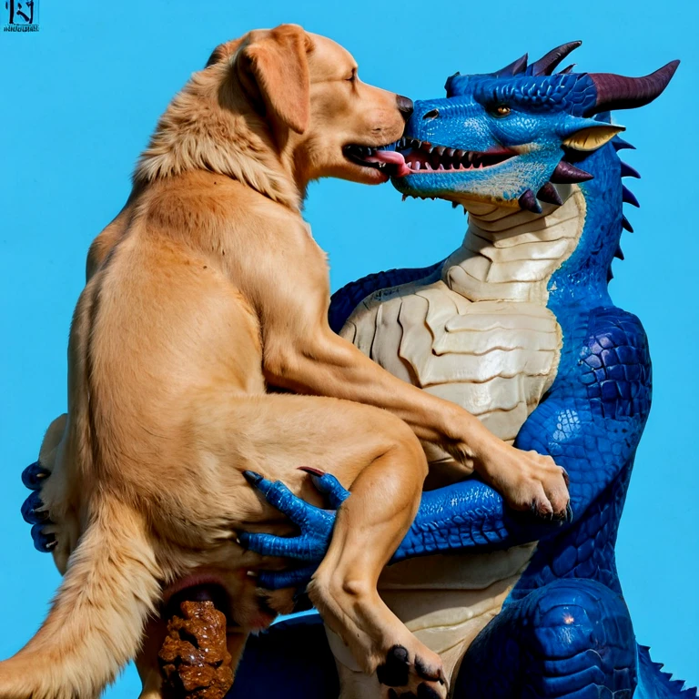 (((duo, feral blue scale dragon, feral fur golden retriever, feral, balls, dirty, anus, spread anus, tail up, French kissing, standing up, holding each other, hugging)), (((((blue scale dragon, anal feces, feral fur golden retriever, feral, fur, scales, raised dog tail, standing, French kissing, reverse Suspended Congress, spread anus, hands on butt, blue dragon, blank blue background, masterpiece, high details, high quality, best quality, highres, HD, realistic))))))
