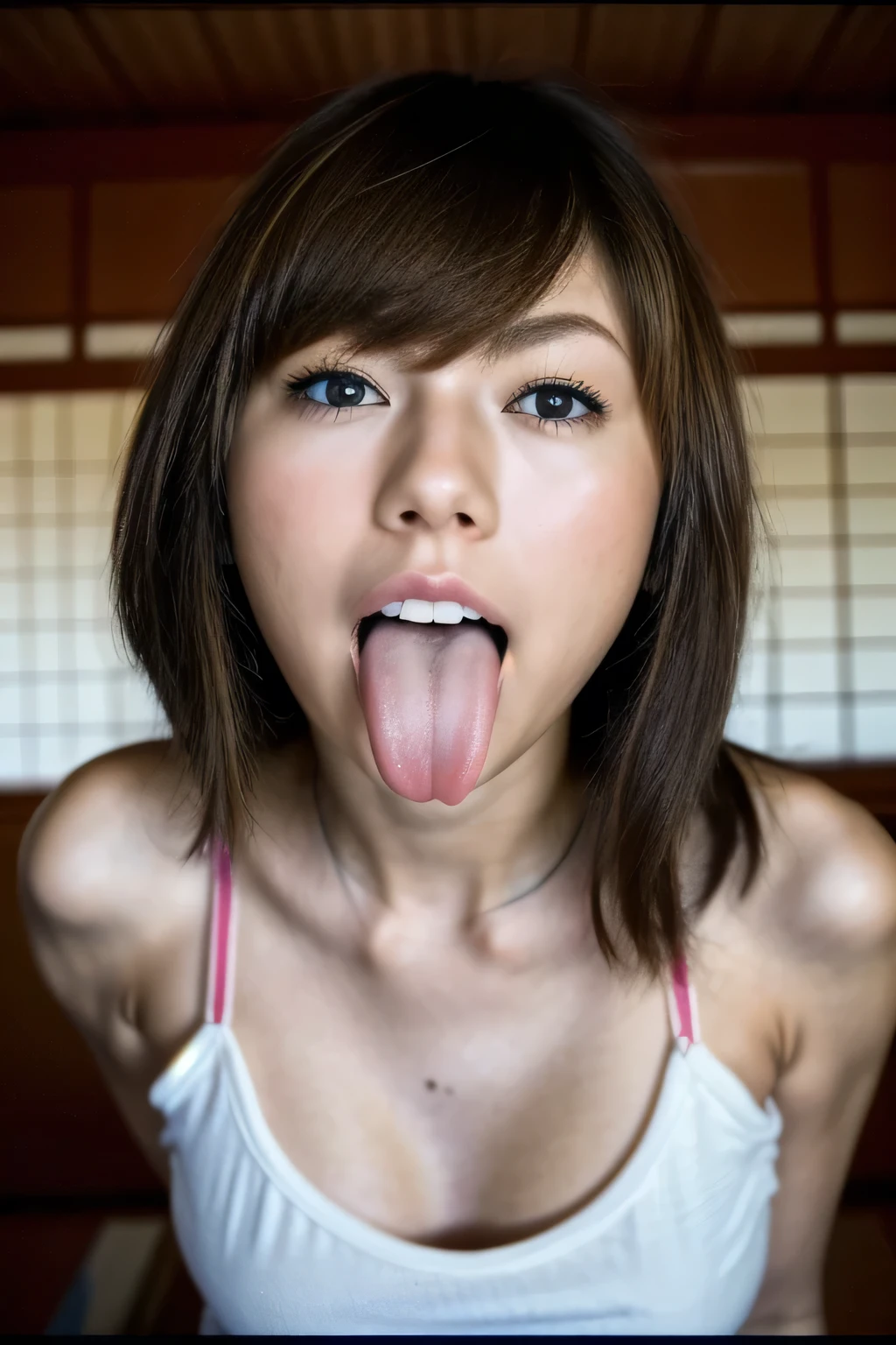  Japanese woman,  beautiful girl , , Brown Hair, ,  Top Quality Realistic Skin ,  Focused Eyes , 20 years old,  stick out your tongue , Focus on your mouth ,   open mouth,  long tongue, saliva,   open mouth wide,  I can see the inside of my mouth,   open mouth and  stick out your tongue  , Taylor Swift