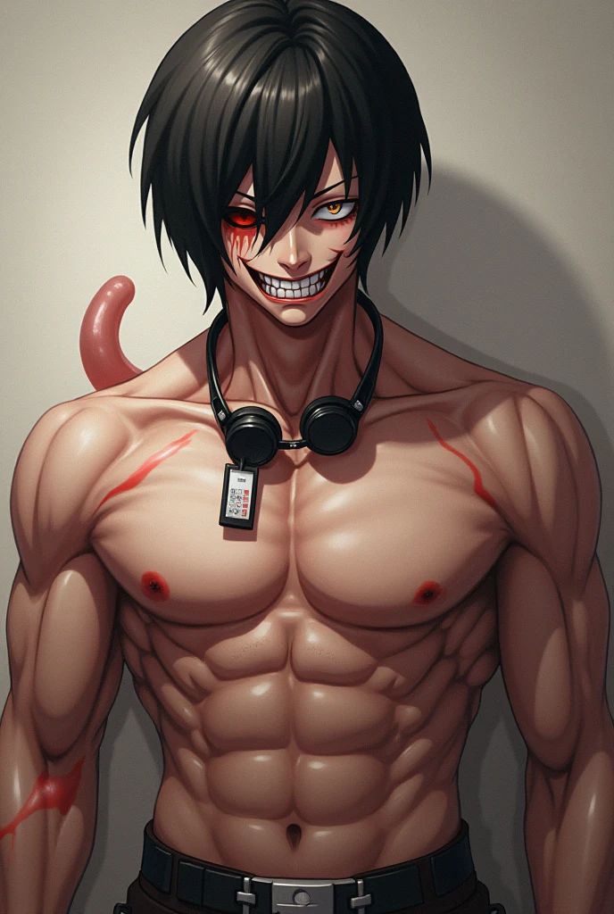 score_9, score_8_up, score_7_up, rating_explicit, source_anime, man, Creepypasta, dark atmosphere, dynamic angle, spooky boy, sexy look, toned