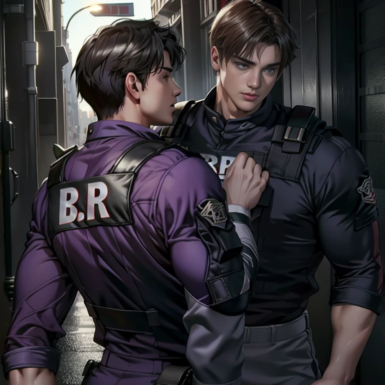 (High resolution CG), ( top quality ), (High resolution CG), ( top quality ), Backstreets,. Kennedy, SWAT Clothing,       beautiful and charming young man,    muscular and tight  ,