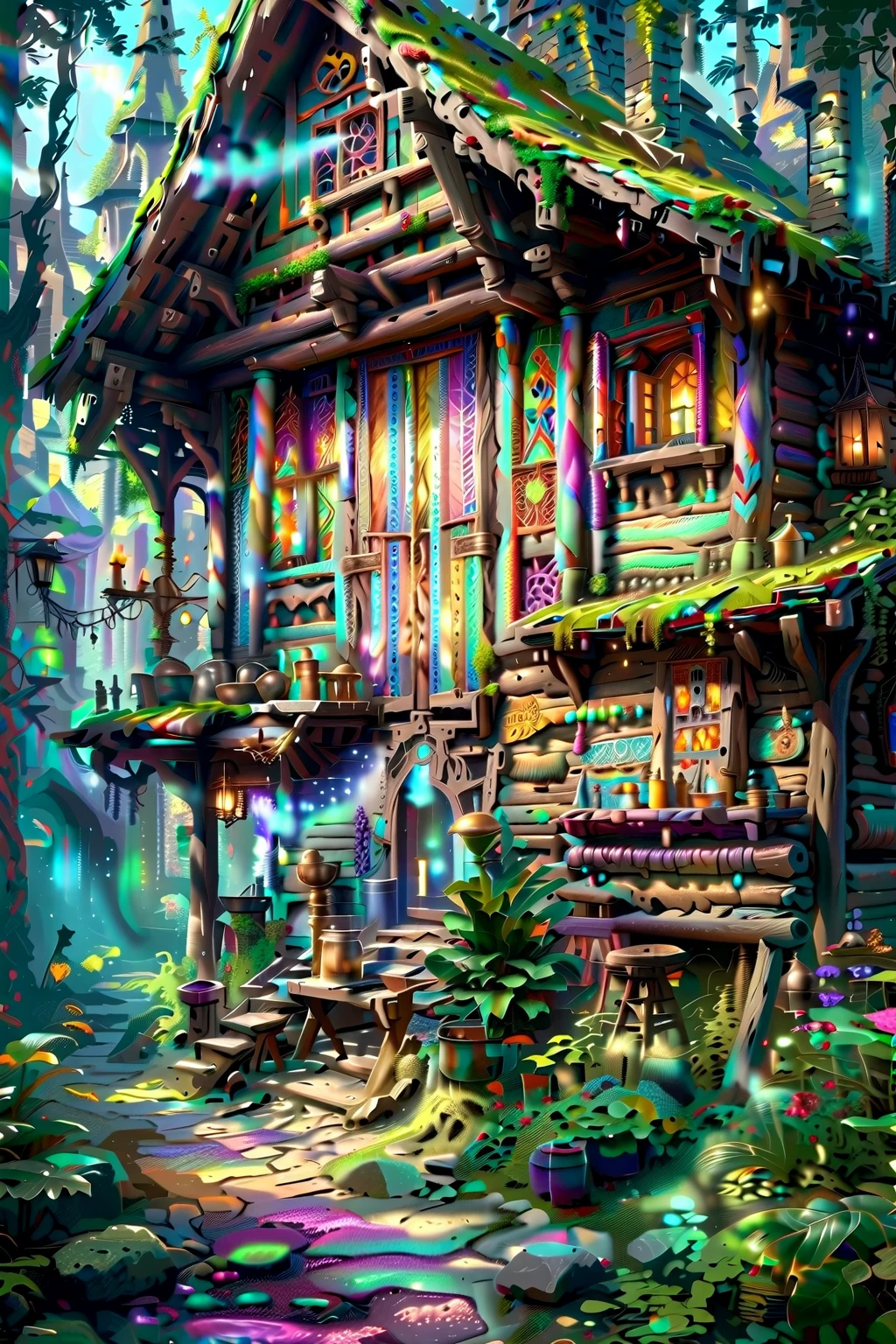 RPG concept art of a medieval fantasy tavern interior, colorful tapestries on the walls Game of Thrones Hogwarts bright morning sunlight shining in from windows with cluttered tables