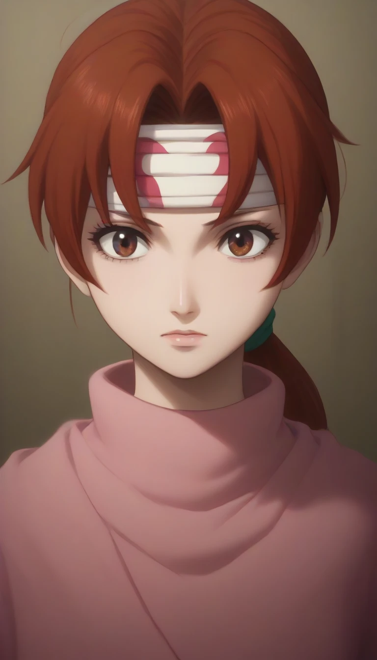 red hair brown eyes pokemon ((Delia Ketchum)) score_9, score_8_up, score_7_up, 1girl, kyoukai cowl headband