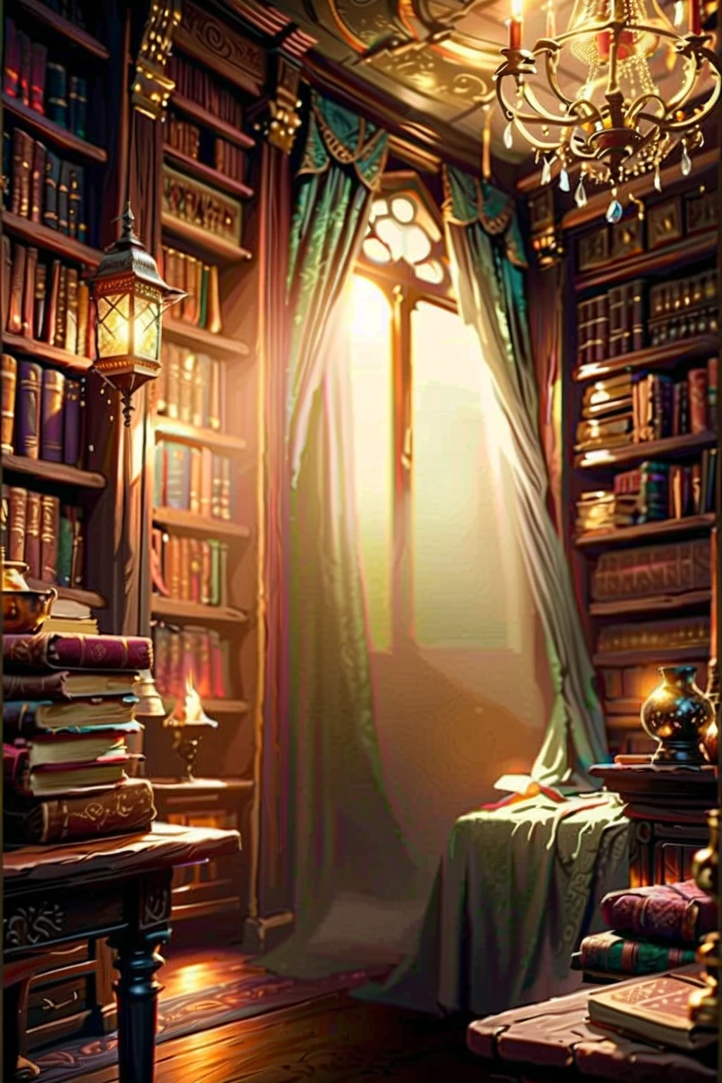 RPG concept art of a medieval fantasy tavern interior, colorful tapestries on the walls Game of Thrones Hogwarts bright morning sunlight shining in from windows with cluttered tables