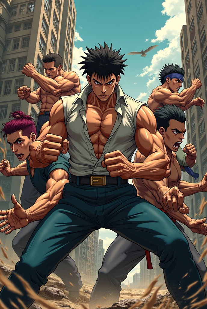 fan page of a comic book with a shirtless man fighting, award-winning manga style, black and white manga page, black and white manga panel, manga page, manga scans, detailed manga style, afro samurai manga style, battle angel manga, manga panels, Hajime no Ippo Manga Inspirado, stunning manga art style, Black and white manga comics