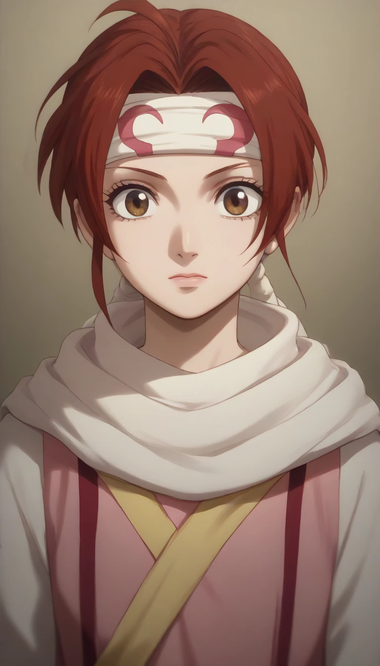 red hair brown eyes pokemon ((Delia Ketchum)) score_9, score_8_up, score_7_up, 1girl, kyoukai cowl headband