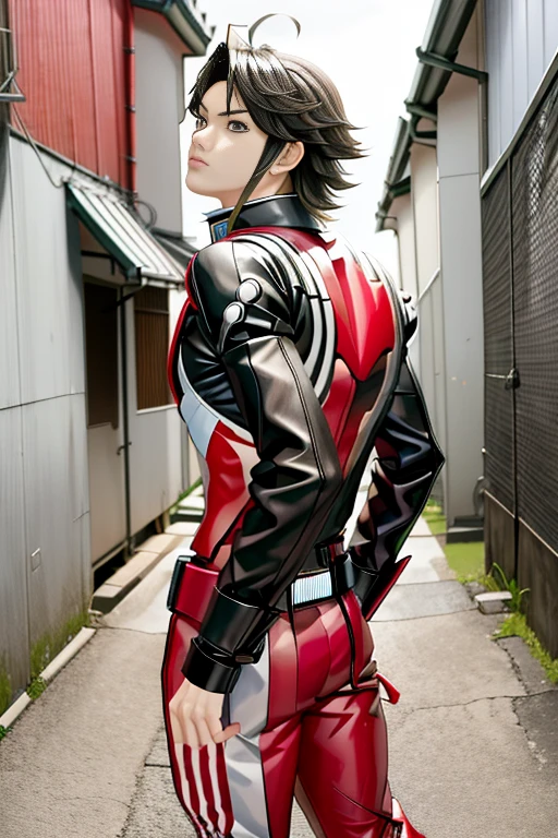 Back Alley, Attractive young Japanese ,  Kamen Rider Cosplay, Looks weak, 18 years old, Weak body