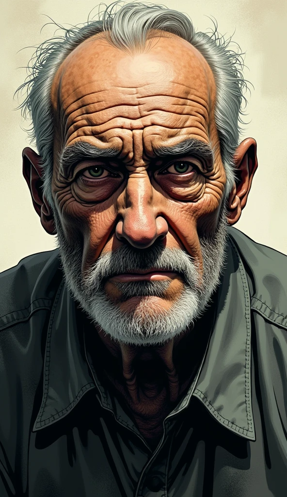 Portrait of an old man with very wrinkled skin. With a cigar in his mouth. Photorealist. High quality.