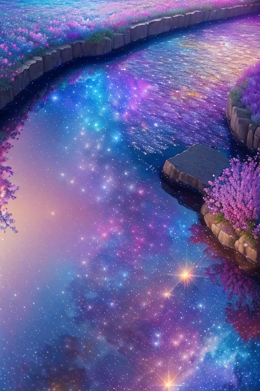 ( very beautiful artistic watercolors ),beautiful nature ,beautiful sky,water magic,mythical flowers , sparkling fog\(( very elaborate and beautiful galaxy reflection:1.4)\),mystical flowers ,waterfalls,Fantasies,sparkling mystical lights , quality\(8k, extremely detailed masterpiece, high resolution,top- quality,hyper realistic, increase resolution , Raw photos  ,beste  quality, highly detailed \)