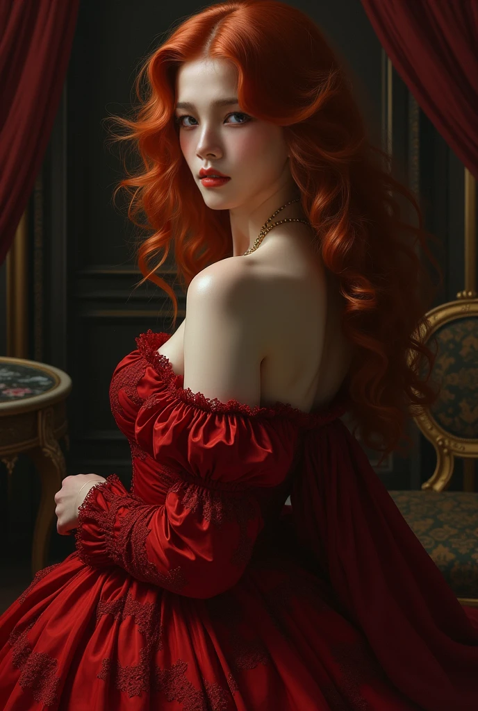 Beauty, realism, cinematography, chiaroscuro, rays of light, play of shadow and light, cinematic quality, drawing with dry chalk, Pastel, Cinematic style,
a painting of a woman in a black dress, award-winning fantasy art, red hoods, beautiful redhead woman, by Hamish MacDonald, covered sfw huge breasts, 2021 award winning painting, black and terracotta, blonde girl in a cosmic dress, beautiful female assassin, melancholic expression, mystique