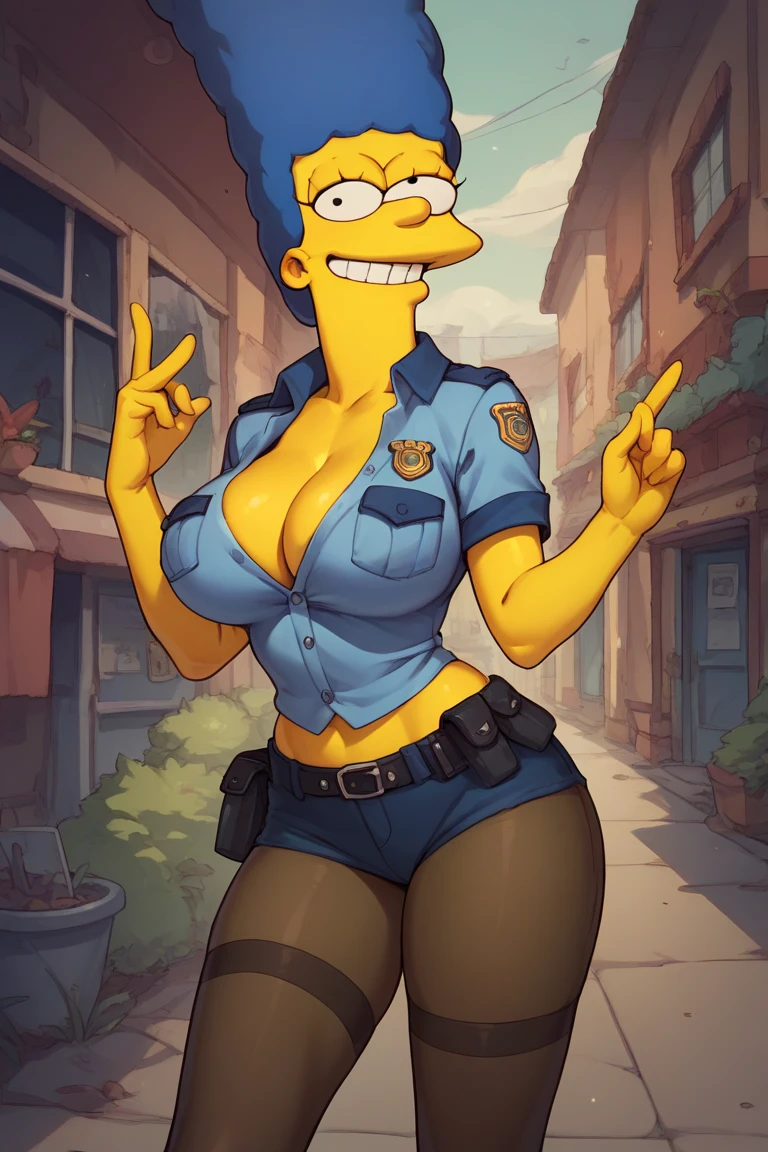  Marge Simpson very beautiful smiling with a super sexy body  (( big breasts)) wearing a very sexy micro police uniform