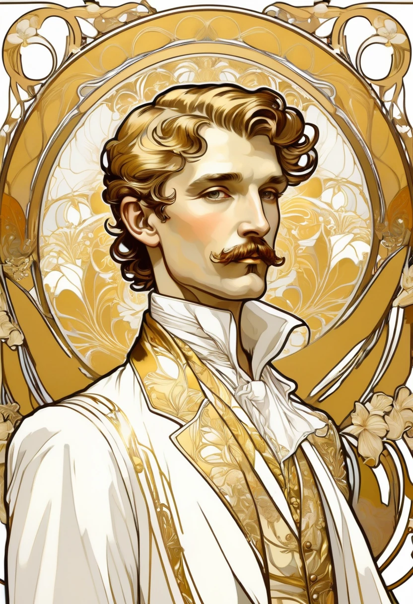  ccxl-mucha,  draws Tomás Shelby with the Art style, gold and wite , retrato,elegant,