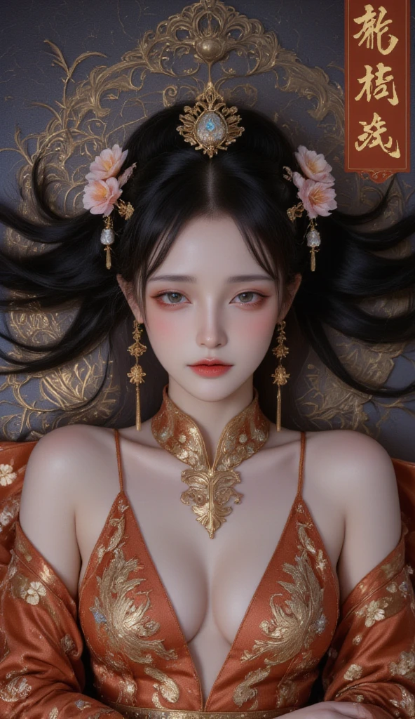 JK girl, girl wearing Japanese girls' , 8K, very high image quality, film texture, realistic, eating Japanese food, Japanese background, depth of field, tatami room, warm lighting, bow on chest, bangs, long hair over the shoulder, (playful eyes), double eyelids, deepening of the tail of the eyes, lying silkworm, bracelet on the wrist, scarlet lips, sparkling lips with texture, fine skin texture, brown sparkling pupils, (((eyes looking at the camera)))), slender fingers, ((round face)), ( ((small lips)))