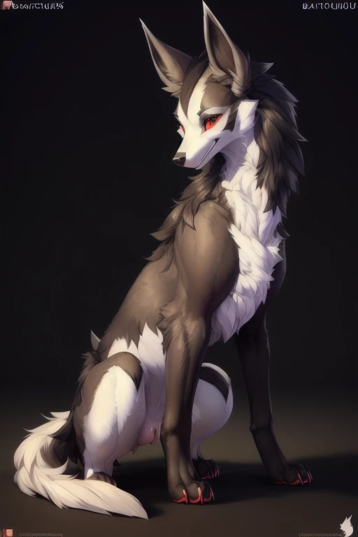 uploaded on e621, explicit content, 3d, (bastika, cutesexyrobutts, hioshiru),(((feral))),  female, quadrupped, solo, mightyena,  black background, 
 