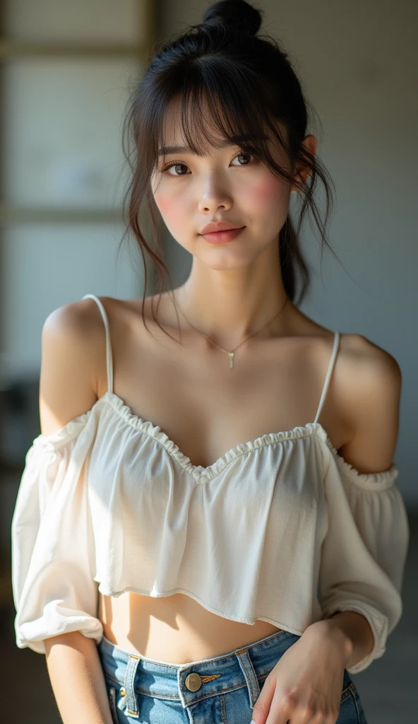 (masterpiece:1.2, best quality), (realistic, photorealistic:1.4), Beautiful illustrations, (natural side lighting, movie lights), depth of written boundaries,
looking at viewer, (face focus, upper body), front view, 1 girl, perfect face, cute symmetrical face, glowing skin,
(bob hair:1.7), asymmetrical bangs, big eyes, droopy eyes, long eyelash chest), thin,
beautiful hair, beautiful face, beautiful beautiful eyes, beautiful collarbone, beautiful body, beautiful breasts, beautiful thighs, beautiful feet, beautiful fingers,
(beautiful scenery), dinner, (bedroom), (laugh, advanced, open your mouth), off shoulder t-shirt