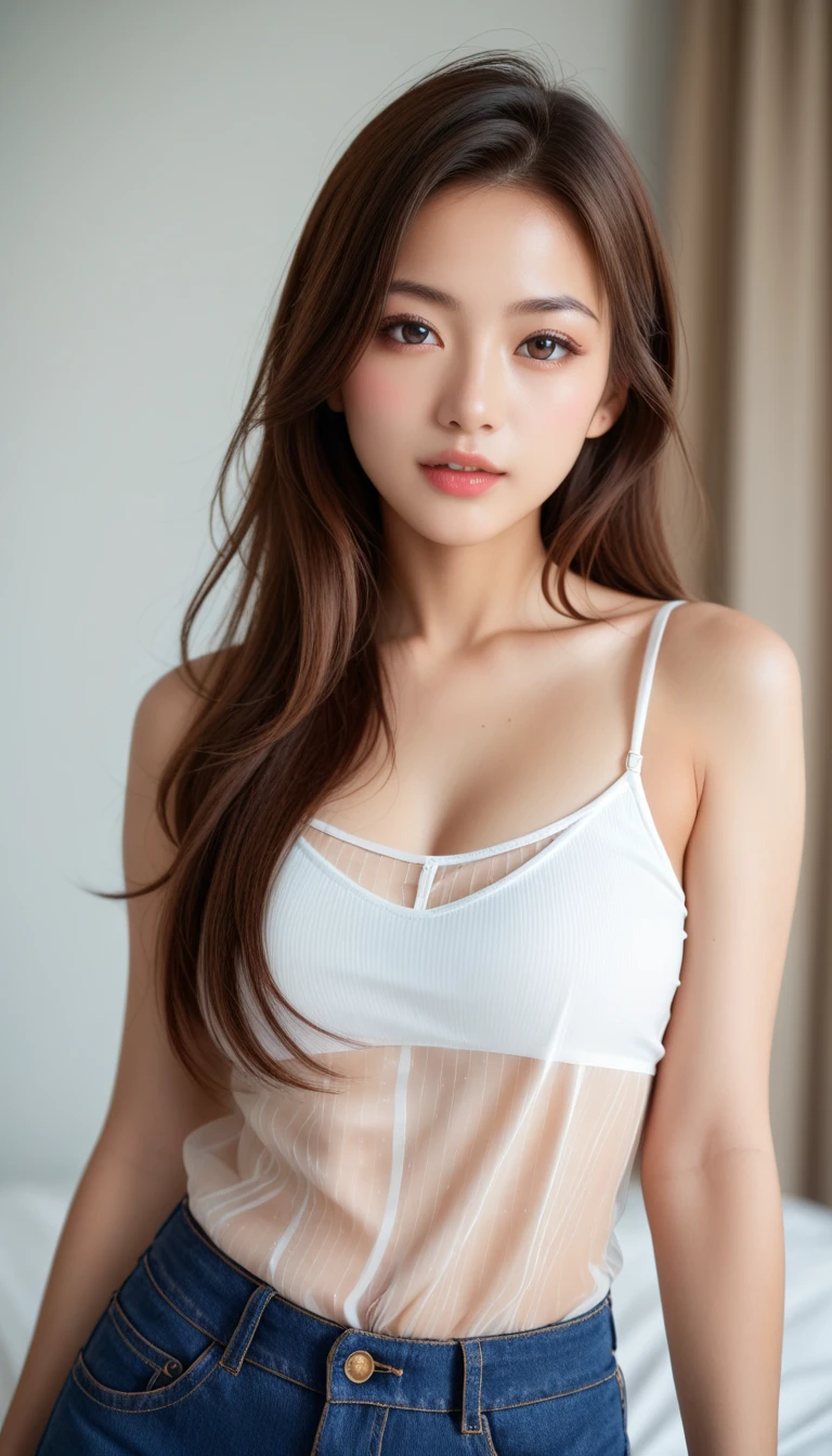 ((Top Quality, 8K, Masterpiece)) Woman 1 Ultra-realistic texture Double eyelids Beautiful eyes Long hair Beautiful abs Beautiful skin Nozomi Sasaki Neat and clean Transparency Height 165cm Bust 83 Waist 57 Hips 80 Aya Ueto Yuchami