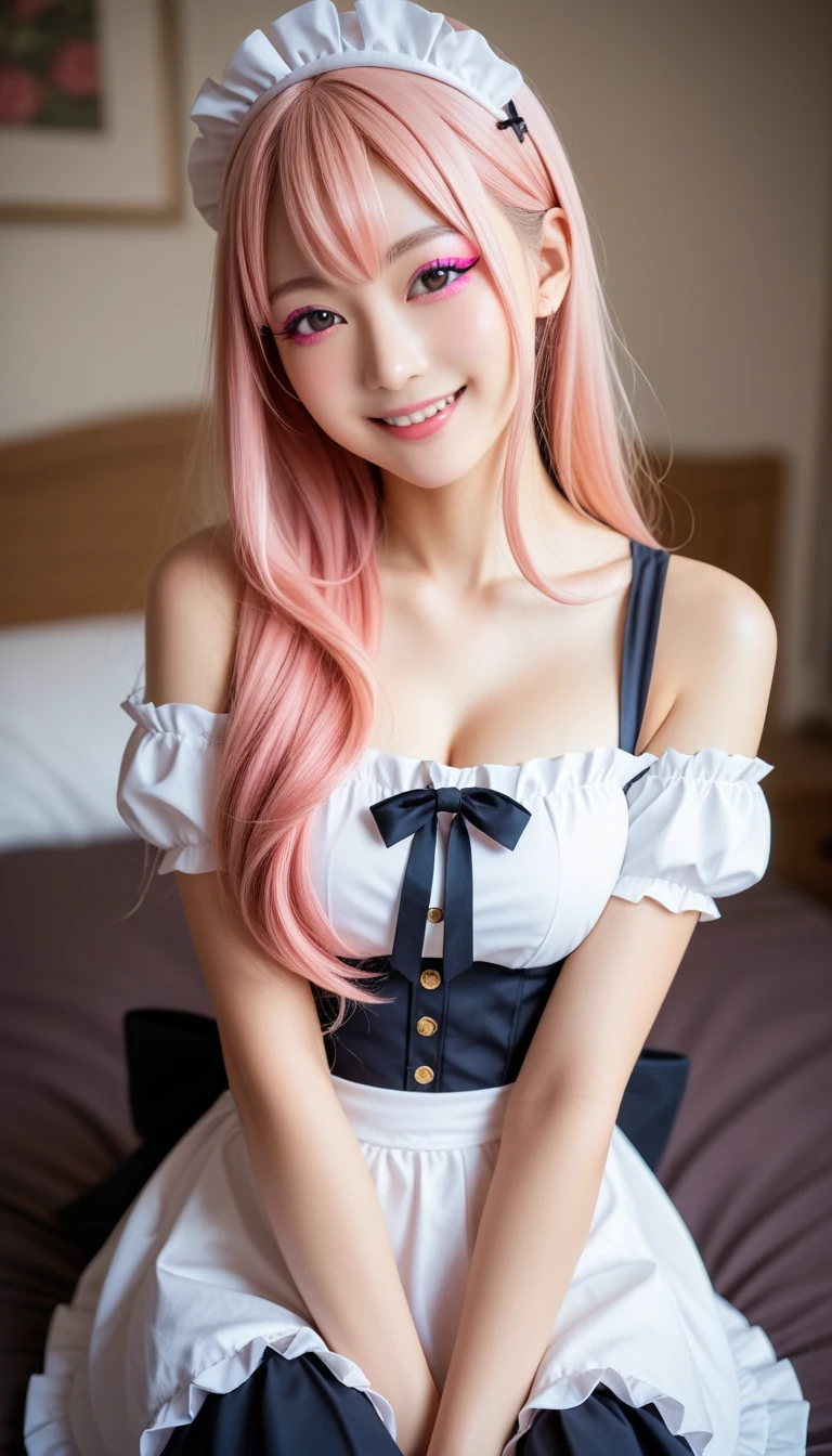 <lora:loraggl15:0.8> loraggl15, 1girl, (ulzzang-6500:0.7), kpop idol, yae miko, detached sleeves, bare shoulders, pink hair, long hair, japanese clothes, best quality, (painting:1.5), (hair ornament:1.35), jewelry, purple eyes, earrings, breasts, torii, cherry blossoms, lantern light, depth of field, detailed face, face focus, ribbon_trim, (looking at viewer:1.25), nontraditional miko, shiny skin, long sleeves, smile, thick lips, game cg, hands on lips, east asian architecture, (blurry background:1.2), sitting, upper body,