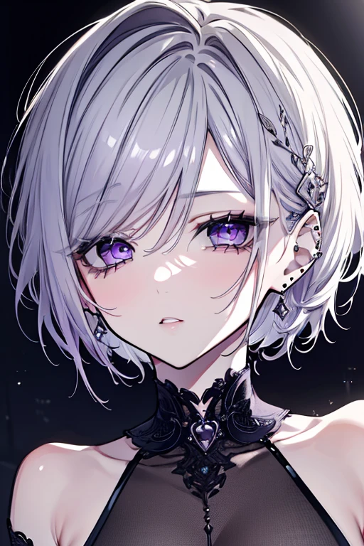 masterpiece,best quality,ultra-detailed,8K,detailed light,detailed shadow,RAW, (detailed skin),(realistic:1.2), 1girl,face, pilyeon, black nails, jewelry, Long hair, looking at viewer, choker, necklace,piercing, white background, heart, closed mouth, grey eyes, nail polish, simple background, black hair, ear piercing, black choker, smile, eyelashes, lips, hand