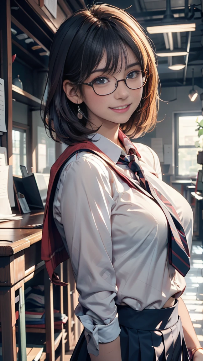photo realistic,in 8K,masterpiece,dynamic angle,dynamic posing,professional lighting,high quality,high resolution,detailed background,15yo:1.2,detailed black eyes:1.1, best hands:1.2,facing forward,pefect anatomy, correct anatomy, character focus,(1 cute girls:1.3,lower hair:1.3,small  chest:1.3,red rimmed glasses:1.2),(clothes store in the shopping mall, engaging in winter window shopping),shorty,small body, tiny, skinny,brown low pigtails hair:1.1, blunt bangs,glistening skin,having fun,smile,(long sleeve white shirt with collar with ribbon:1.2,1 school bag),BREAK
(open clothes:1.3, areola,bare breasts:1.4, bare nether region:1.4, bare navel, unclad),
BREAK