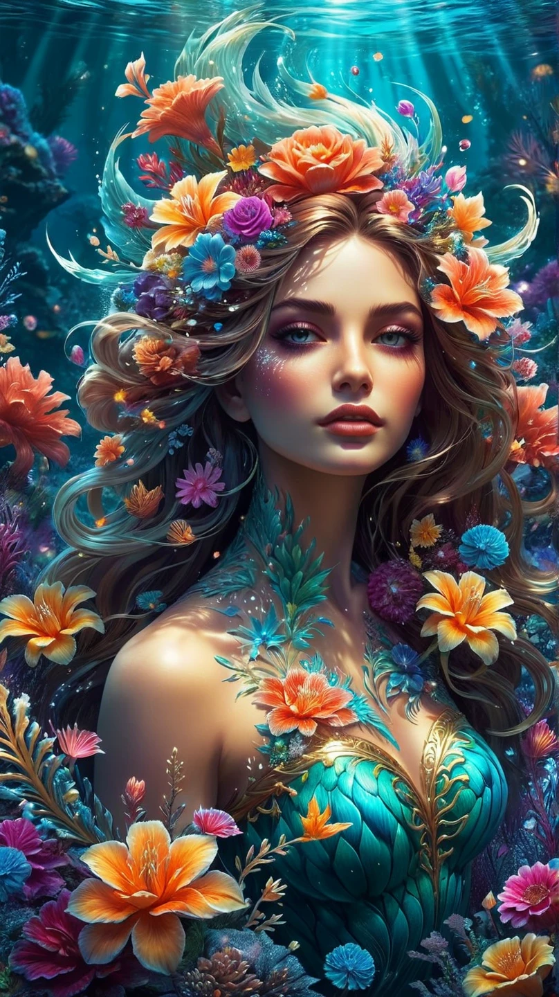 1 Girl,(masterpiece, top quality, best quality, official art, Beautiful and beautiful:1.2), (1 Girl), Extremely detailed,Flowers,(Fractal Art:1.3),rich and colorful,The most detailed,