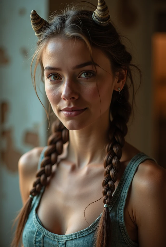 (Ultra Long Exposure Photography)) high quality, highly detailed, young brunette woman with green eyes, portrait, hair pulled back, Turkish/Russian genetics