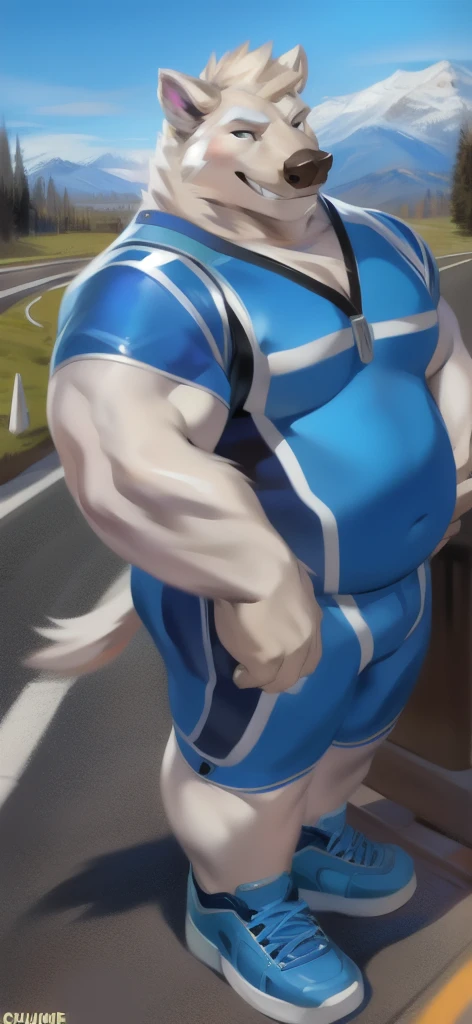 Hominidae, Photo pose. 4K, A high resolution, Best quality at best, posted on e621, (Anthropomorphic blue wolf:1.2), male people, 20yr old, Thick eyebrows, light blue furs, extra very short hair, shaggy, Strong body, large pecs, ((Bare-chested)), he is exercising, pink milk clusters, Golden pupils, Sweaty legs, White skinny shorts, medium bulge, in  the gym, 独奏, (sport, musculous, Heavyweight:1.2), Correct anatomy, (by Chun Ni, author：Taran Fidler:0.8), (詳細な目:1.2), sexy for, (cartoon shading:1.2), Cartoon shading, serious expressions, The face is red, (view the viewer:1.2)