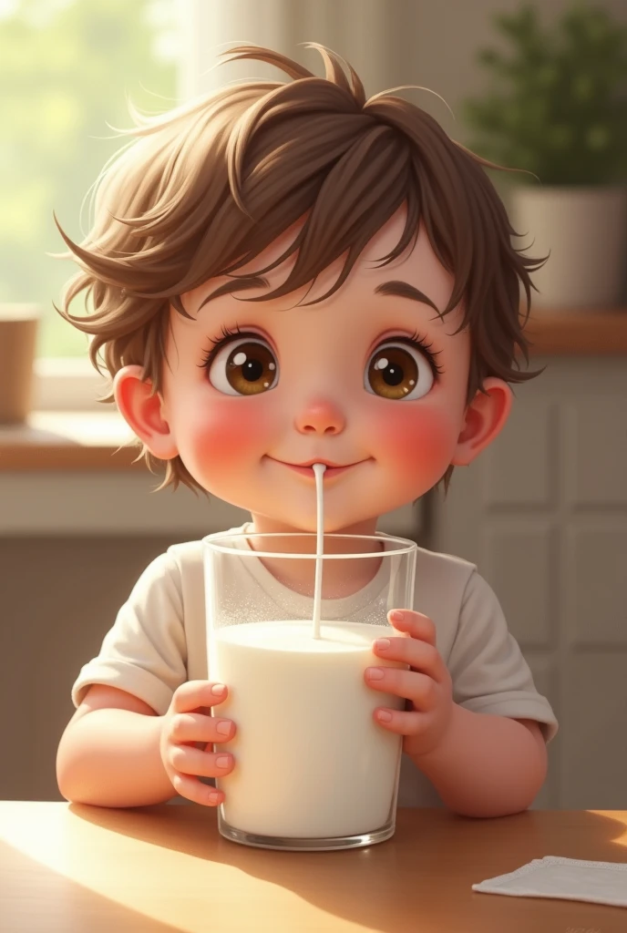 The boy gratefully accepting the glass of milk with a smile