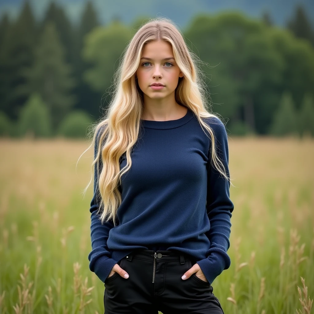 photo of N4ncyAc3_HM-130, middle-aged, a woman, perfect hair, (modern photo), wearing baggy sweatshirt and jeans, 150mm short telephoto (analog, cinematic, film grain:1.3), Bioengineered Forest, Genetically modified forest with glowing flora, exotic wildlife, and illuminating orbs., detailed eyes, professional pose, (epiCPhoto), (looking at viewer:1.1), (cinematic shot:1.3), (natural style lighting), <lora:add_detail:0.5>
