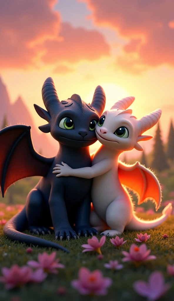 Toothless the dragon and the white dragon passionate love image cute cartoon