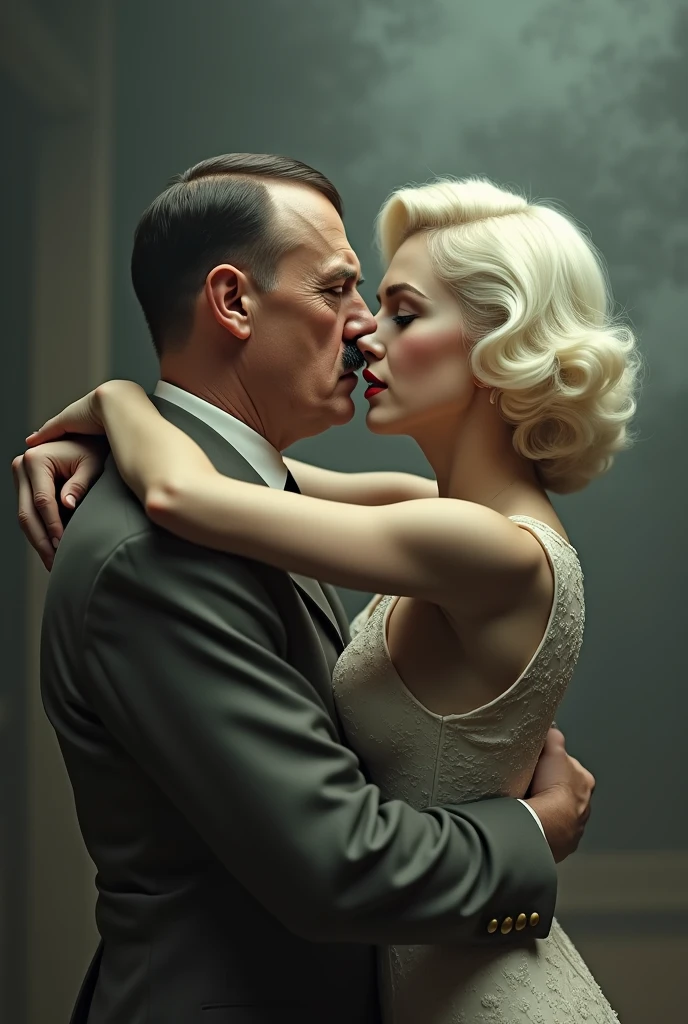((((John F. Kennedy and Marilyn Monroe embracing tightly each other)))), bikini briefs and string bikini, (((a nude bodybuilder and a nude femalebodybuilder))), a handsome guy and a young cute girl, expression of love, (((very muscular body, vascularity, veins))), upper-body portrait, upper-body Image, real man and woman, barefeet, barefoot, (abnormally developed muscles), (((color Image))), masterpiece, best quality, high resolution