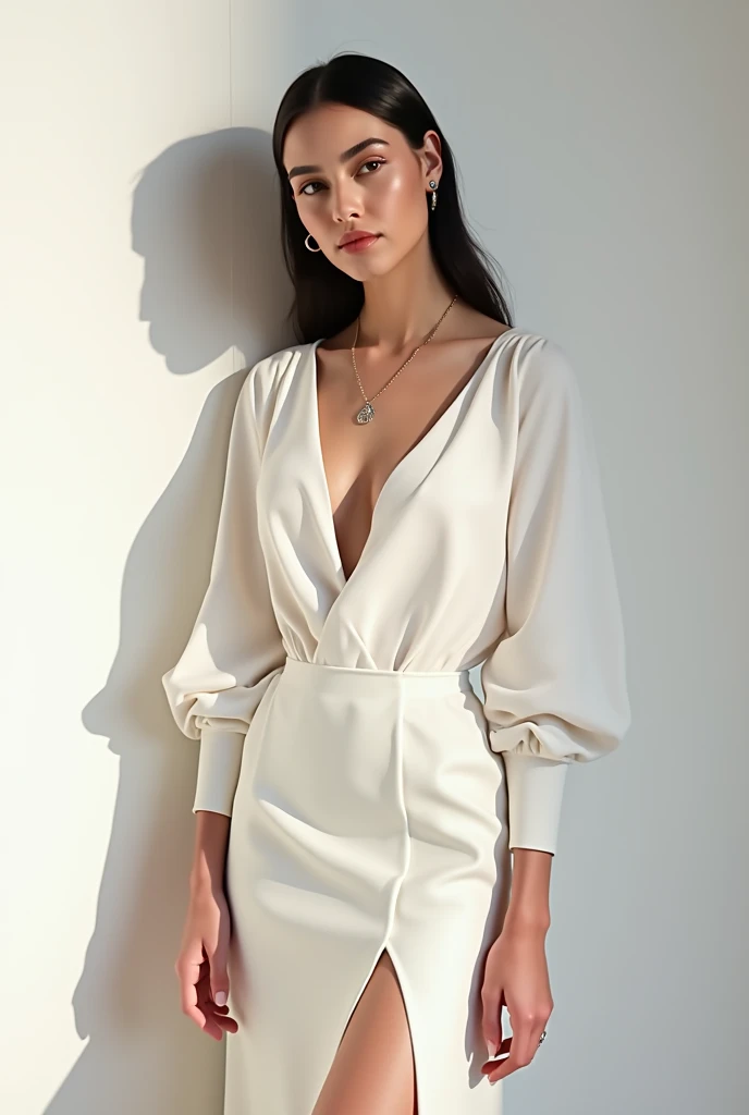(best quality:1.2,masterpiece:1.2),detailed,perfect face beautiful,detailed eyes,flawless complexion,longeyelashes,feminine charm,busty physique,bimbo flirtatious,asian,long black hair,mature beauty,motherly charm,wearing office attire,classy businesswoman,single mom with confidence,professional appearance,attractive figure,salary woman with style,alluring gaze,confident smile,office lady with elegance,ultra-detailed physique,a true masterpiece,ultra-feminine,gorgeous asian milf with sophistication,vibrant personality,stunning features,impeccable fashion,magnetism,striking beauty, ((intricate detail)), super finely detailed hands, ultra finely detailed fingers(((ten fingers))), (standing elegantly), (full body showcase), (show full body), (no logos on background), (no logo), ((plain background)), ((plain background)), (((empty background))).
