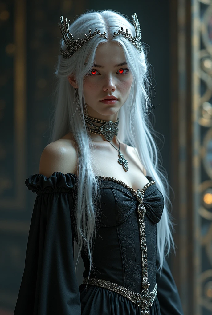 dark queen flawles face,white long hair,beautiful,masterpiece