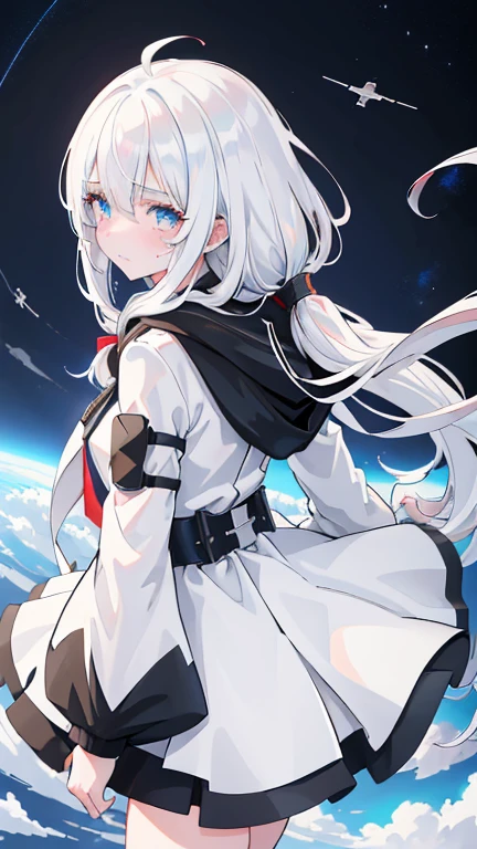 the girl who deploys multiple magic squares, she is wearing a hood, her face cannot be seen, and the distance between me and herself is far., white hair, floating hair, long hair, shiny hair, sanpaku, tearing up, anime, anime style, move chart, from above, atmospheric perspective, UHD, retina, masterpiece, accurate, anatomically correct, super detail, high details, high quality, best quality, highres, 1080P, 16k