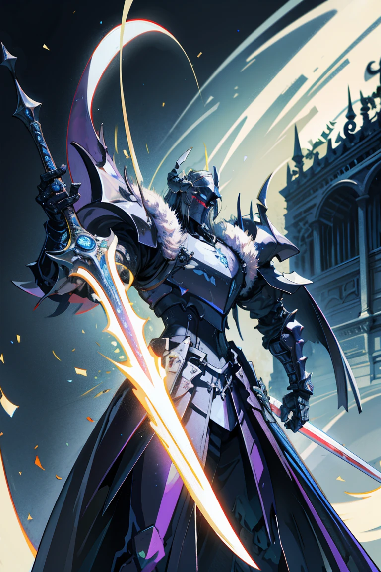 Full black armor，Hold a long sword，Background Palace( best quality,  detailed background,  high resolution , Ridiculous, Exposure to light)
