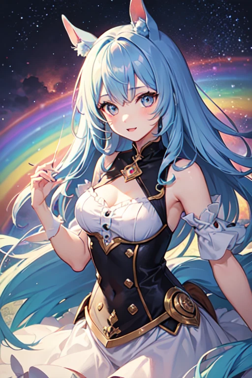 
blue-sky,The sun shines through the gaps in the clouds,Green grass々lush parks,,((fluffy and voluminous hair)),(Half Up Hair),((white, Pink, Orange and light purple MIX hair)),((rainbow-colored hair)),((Eyes shining like stars)),((Yellow-green and light blue eyes)),(((There are many small stars in my eyes))),((Big and impressive beautiful eyes))loose-fitting long-sleeved clothing,Short T-shirt,Fluffy and warm winter clothes,Fluffy warm hot pants,(((medium breasts))),(((under the boobs))),((mid-riff peak)),((From below)),((Why not put your hand on your cheek and make a cute pose)),